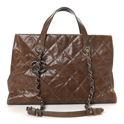 Chanel Crumpled Grained Calfskin Quilted CC Crave Tote Brown 1 of 10