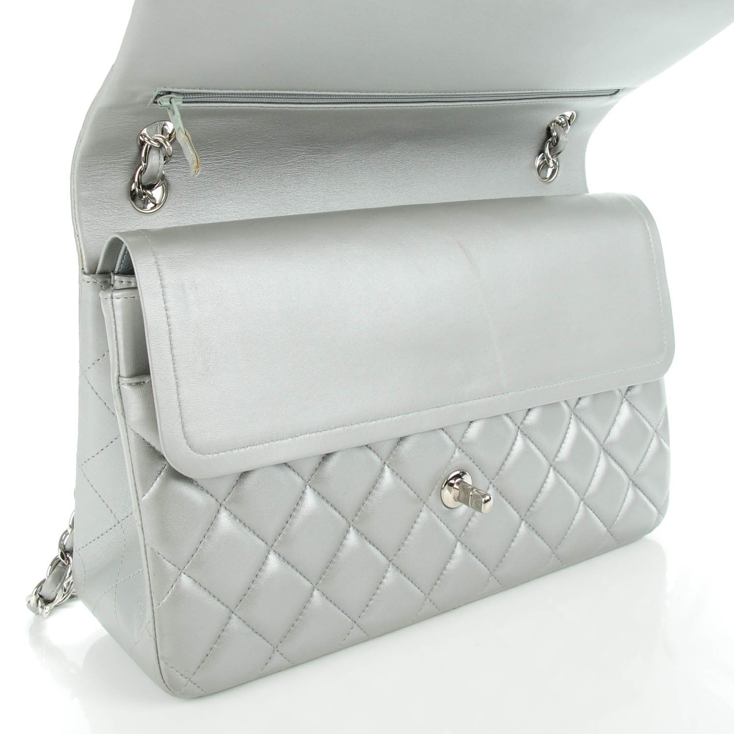 Chanel Metallic Lambskin Quilted Jumbo Double Flap Silver 8 of 8