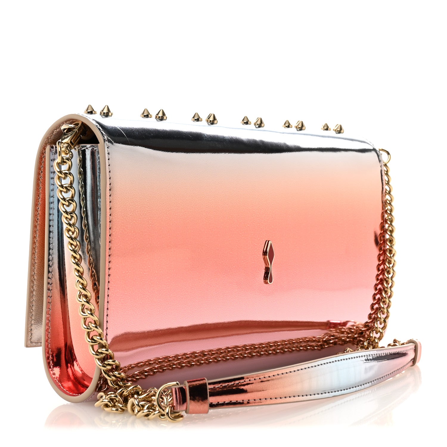 Christian Louboutin Mirror Degrade Spikes Loubinthesky Paloma Clutch Leche Gold 3 of 11