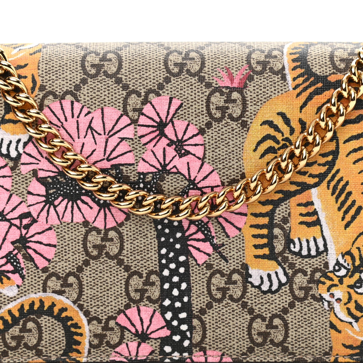 GG Supreme Monogram Bengal Chain Wallet Beige Pink