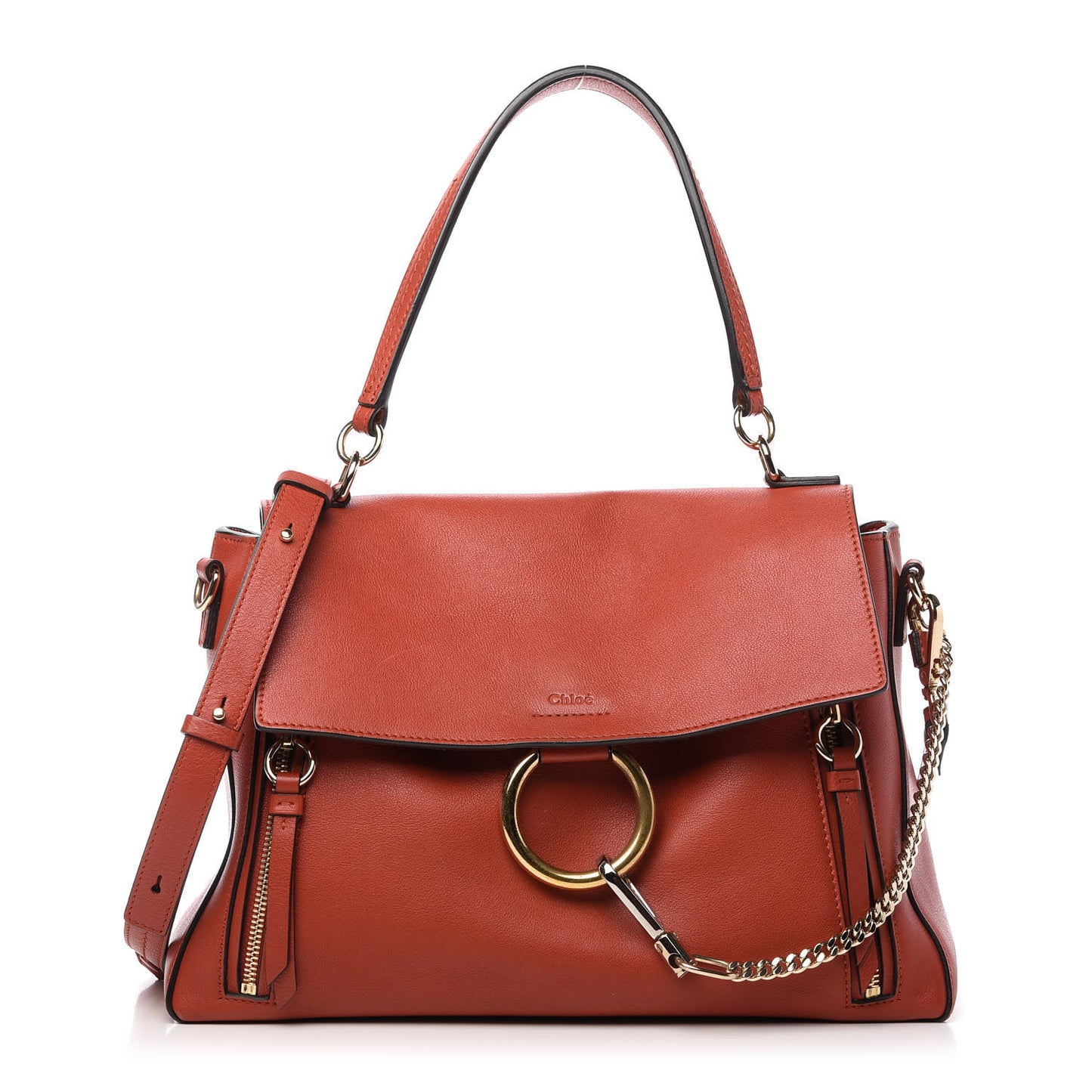 Calfskin Medium Faye Day Shoulder Bag Terracotta Red