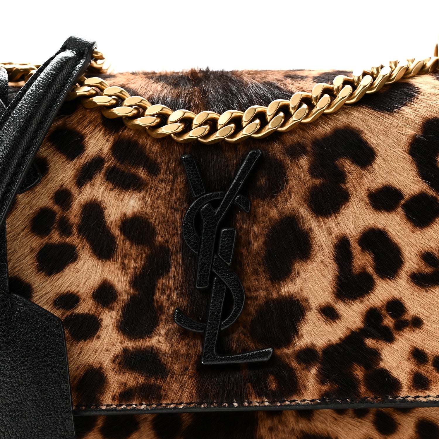 Saint Laurent Calf Hair Leopard Print Monogram Small Sunset Chain Wallet Natural Black 8 of 10