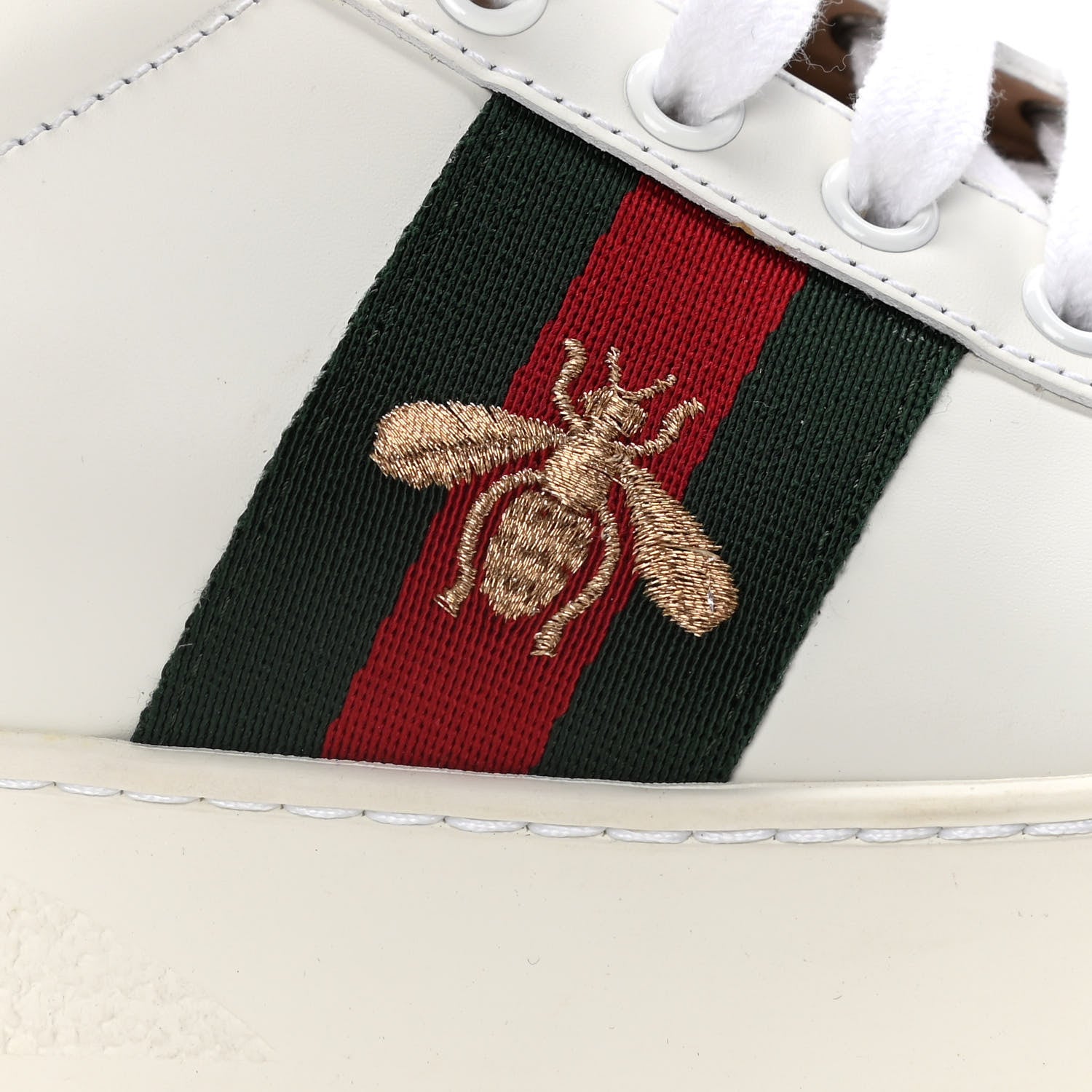 Gucci Calfskin Web Bee Embroidered Womens Ace Platform Sneakers 37.5 White 9 of 11