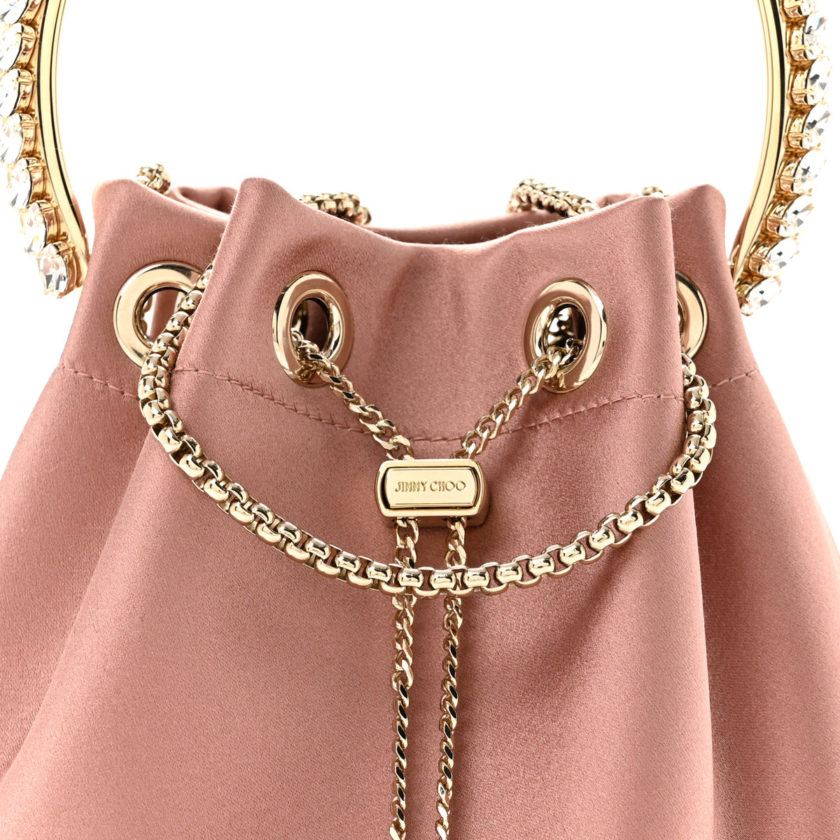 Satin Crystal Embellished Top Handle Bon Bon Bag Blush