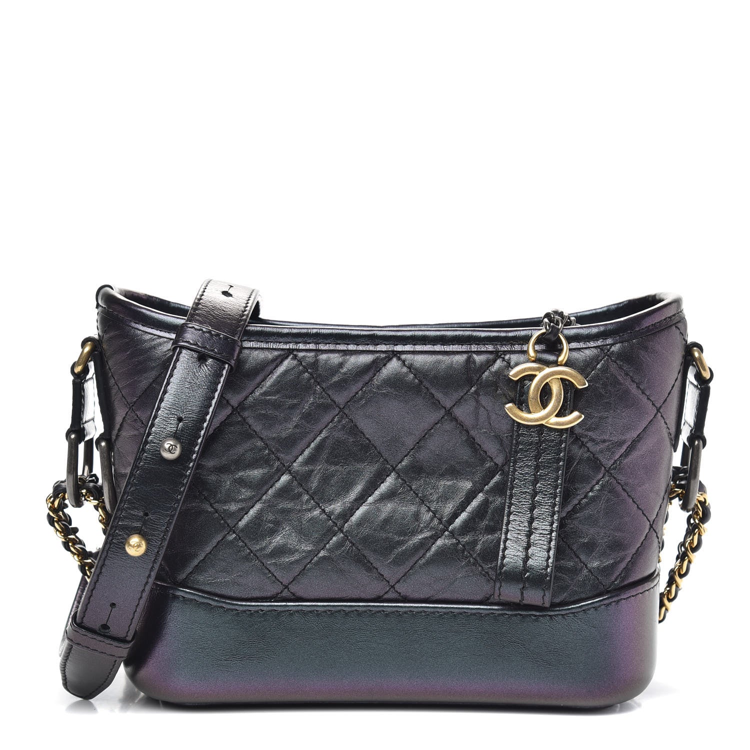 Chanel Iridescent Aged Calfskin Quilted Small Gabrielle Hobo Black 1 of 10