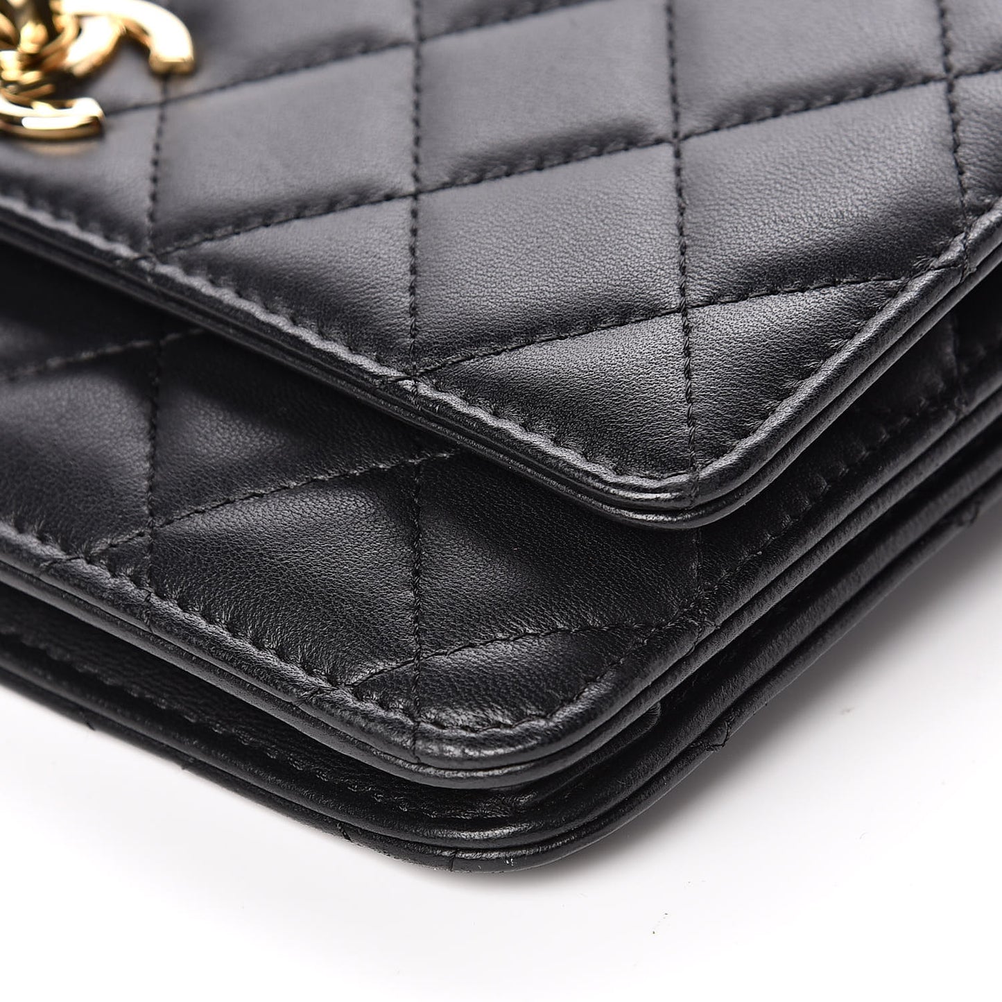 Lambskin Quilted Trendy CC Wallet On Chain WOC Black