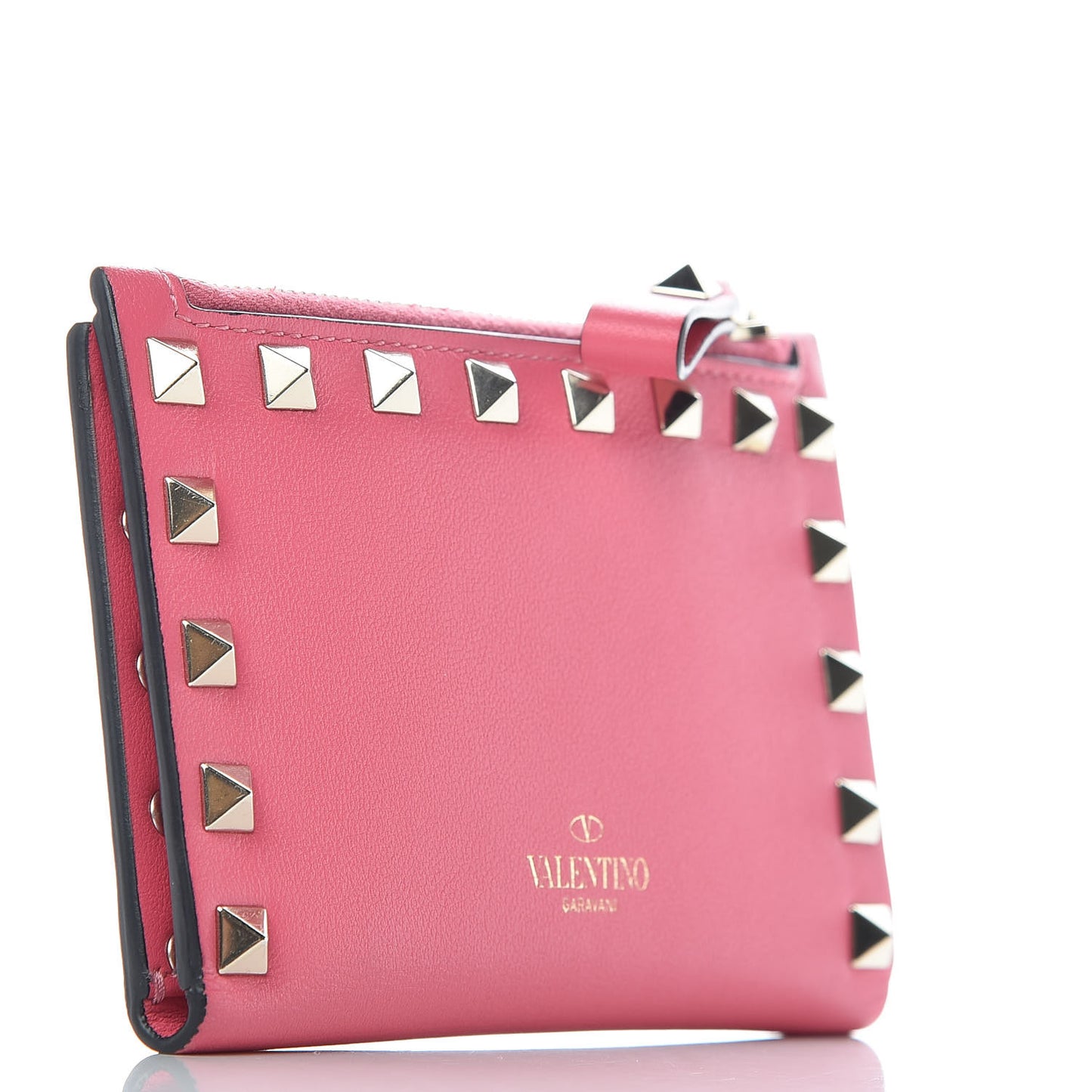 Vitello Rockstud Coin Case Card Holder Shadow Pink
