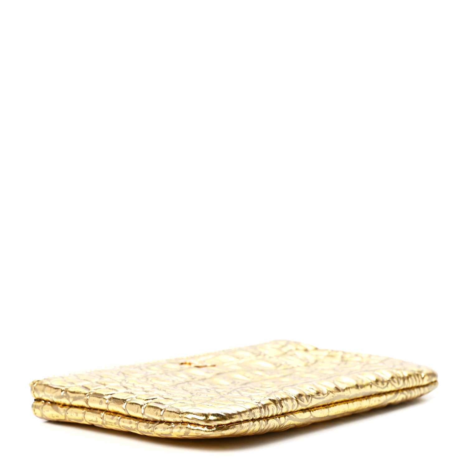 Chanel Metallic Calfskin Crocodile Embossed Cocodile Small Cosmetic Case Gold 4 of 12