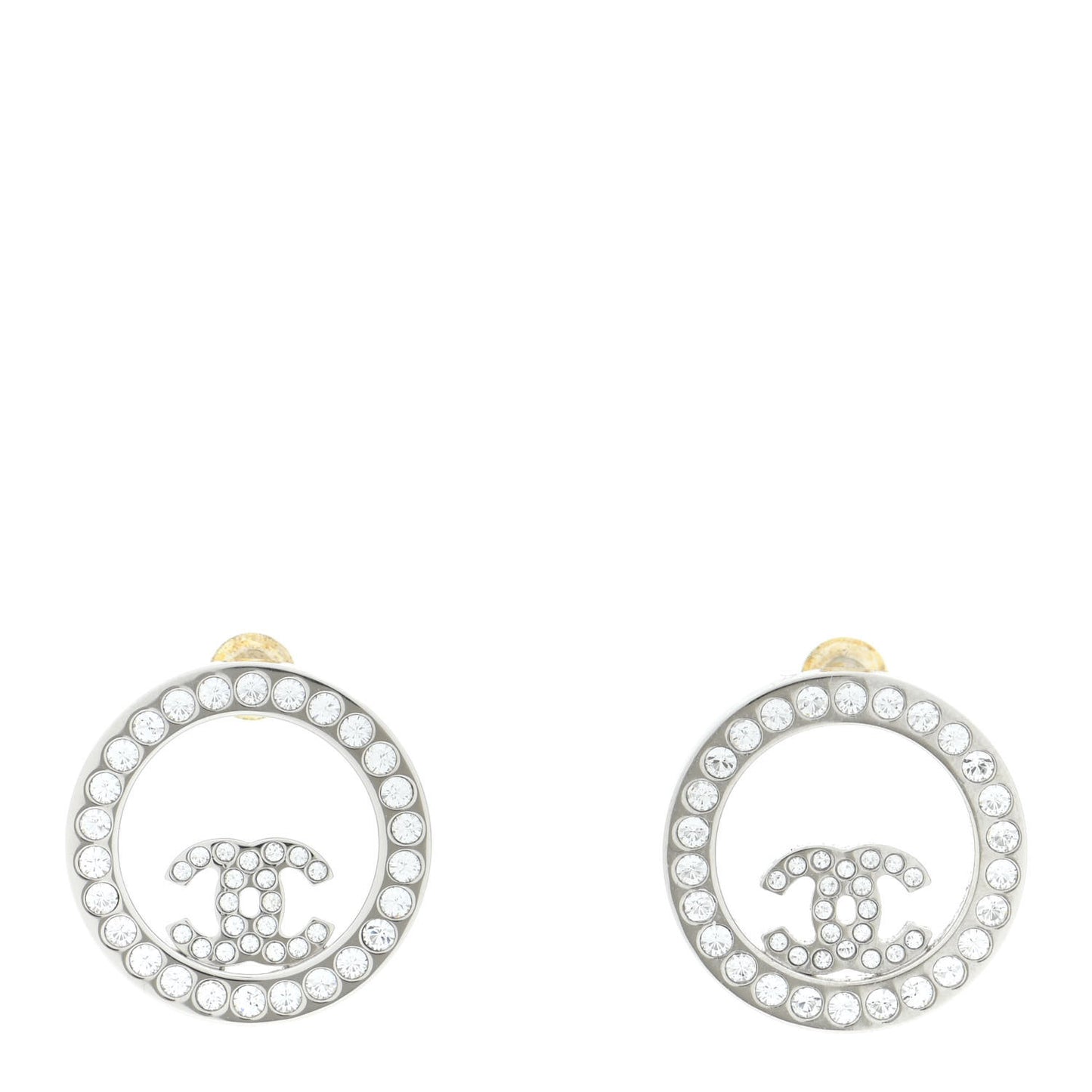 Crystal CC Round Earrings Silver
