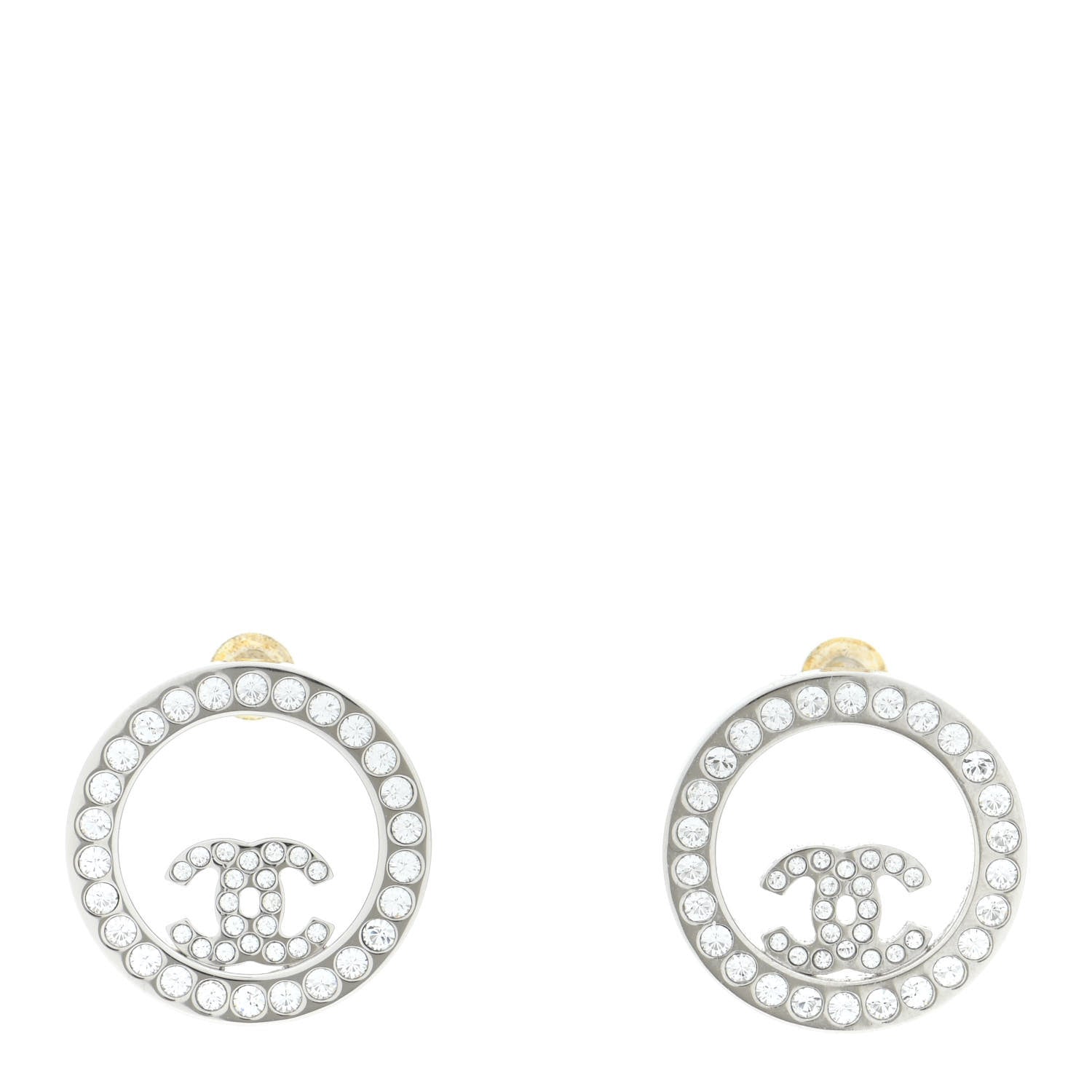Chanel Crystal CC Round Earrings Silver 1 of 5