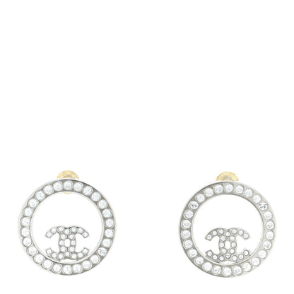 Chanel Crystal CC Round Earrings Silver 1 of 5