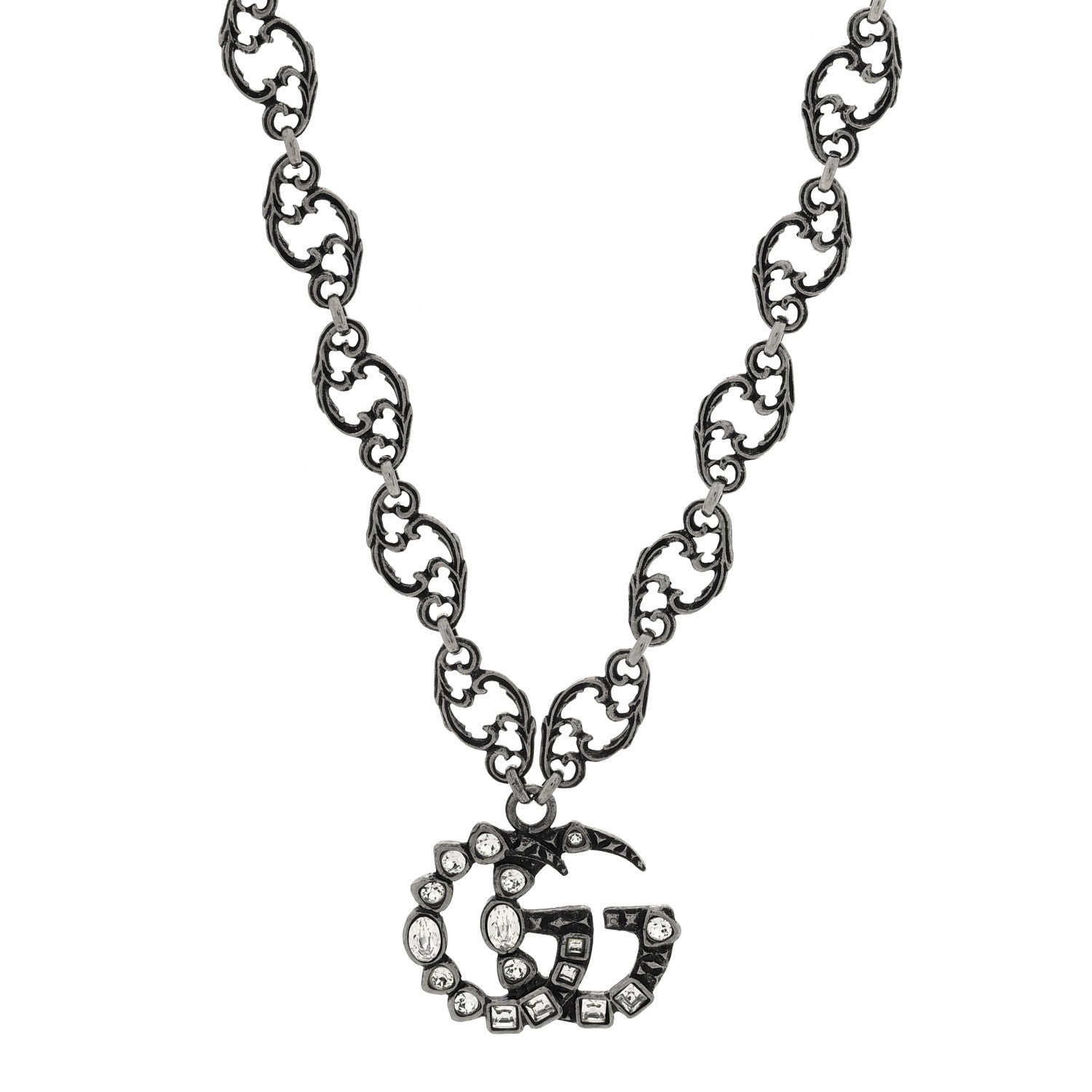 Gucci Metal Crystal Marmont Necklace Aged Silver 1 of 5