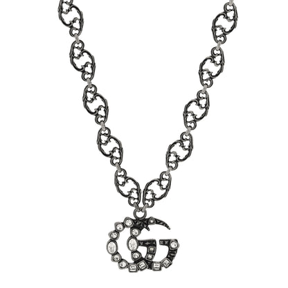Gucci Metal Crystal Marmont Necklace Aged Silver 1 of 5