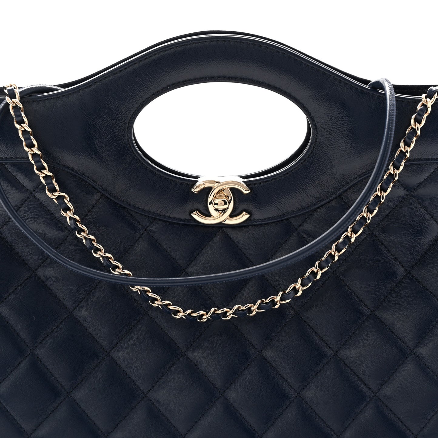 Shiny Lambskin Quilted 31 Shopping Bag Navy
