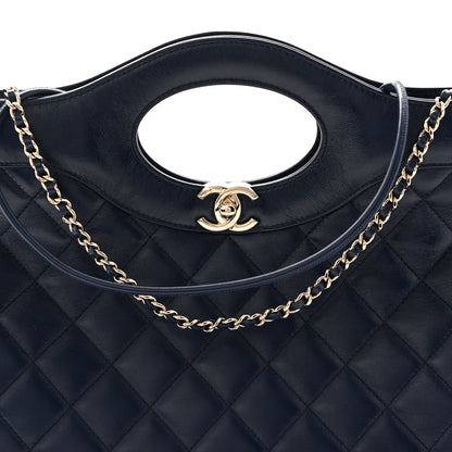 Chanel Shiny Lambskin Quilted 31 Shopping Bag Navy 8 of 10