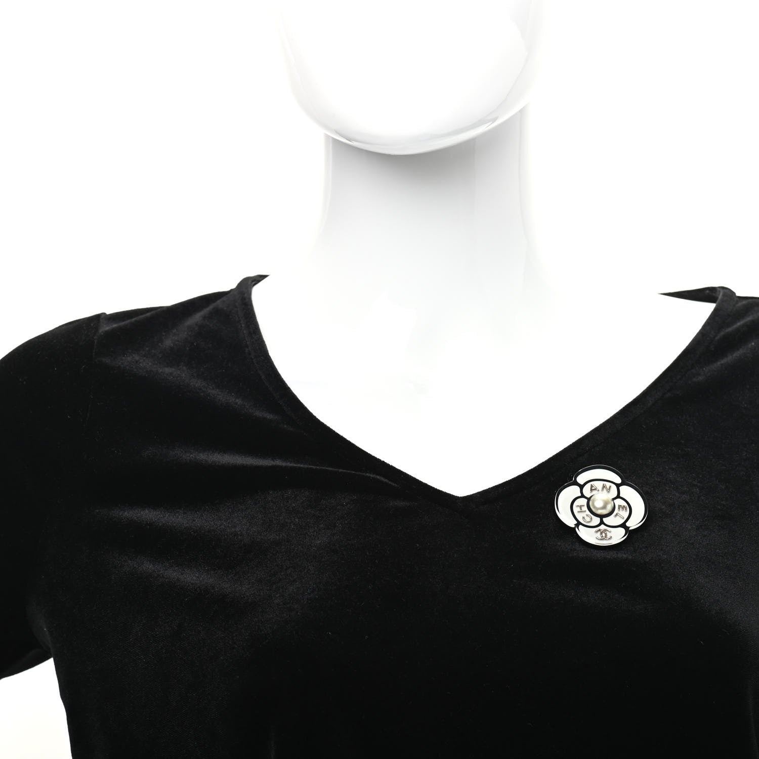 Chanel Resin Pearl Camellia Brooch White Black 2 of 5