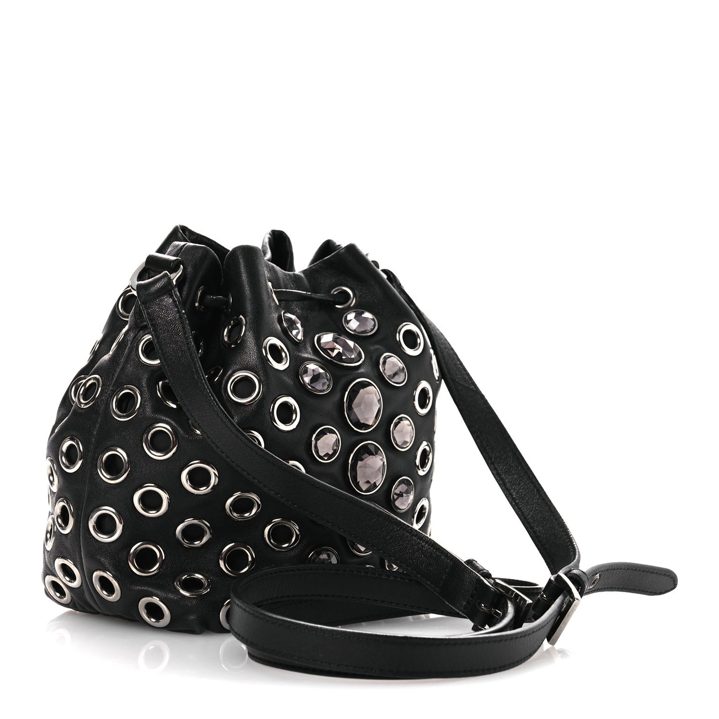 Nappa Jeweled Grommet Starlight Bucket Bag Black