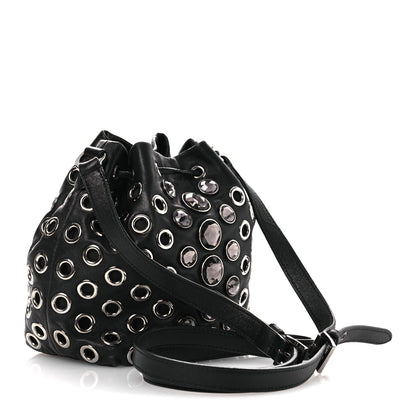 Miu Miu Nappa Jeweled Grommet Starlight Bucket Bag Black 3 of 15