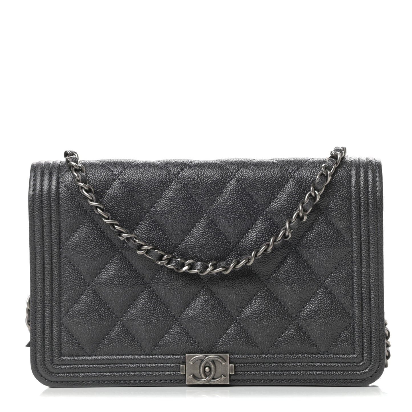 Caviar Quilted Boy Wallet On Chain WOC Charcoal