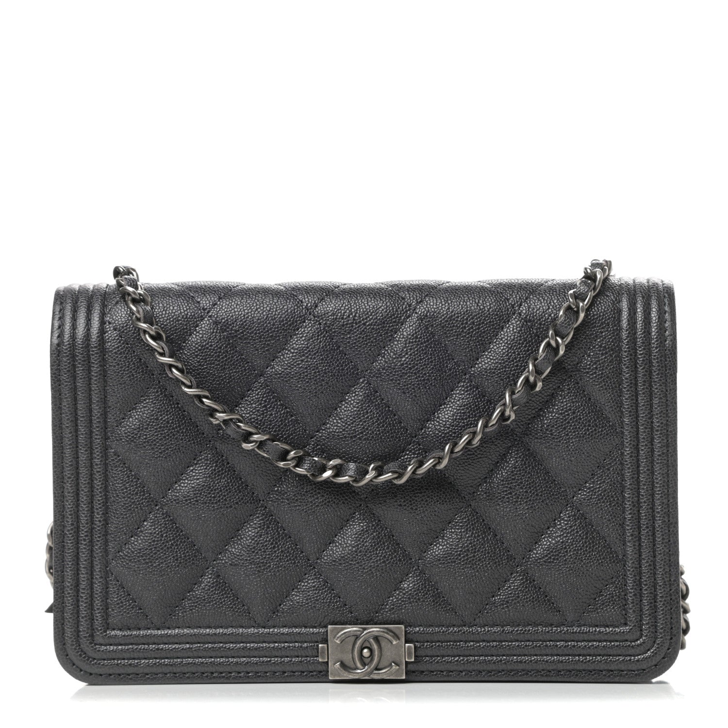 Chanel Caviar Quilted Boy Wallet On Chain WOC Charcoal 1 of 11