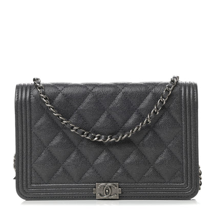 Chanel Caviar Quilted Boy Wallet On Chain WOC Charcoal 1 of 11