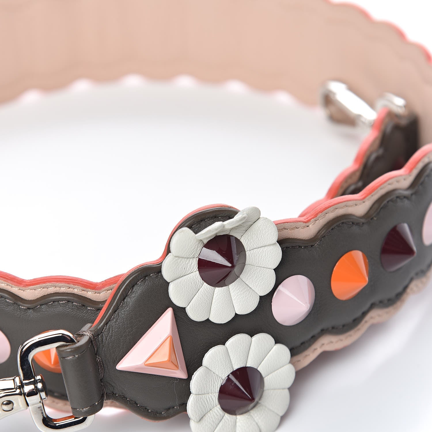 Fendi Vitello Dolce Nappa Hypnoteyes Bi-Color Scalloped Spike Studded Strap You Carbone Plaster White Multicolor 6 of 7