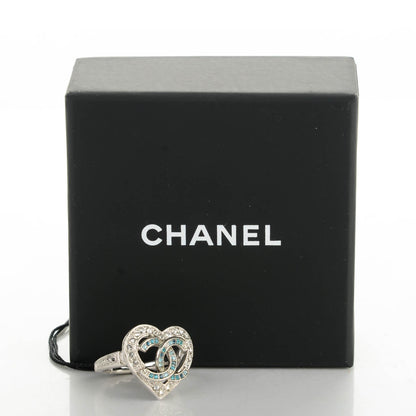 Chanel Crystal CC Heart Ring 7 Silver 4 of 4