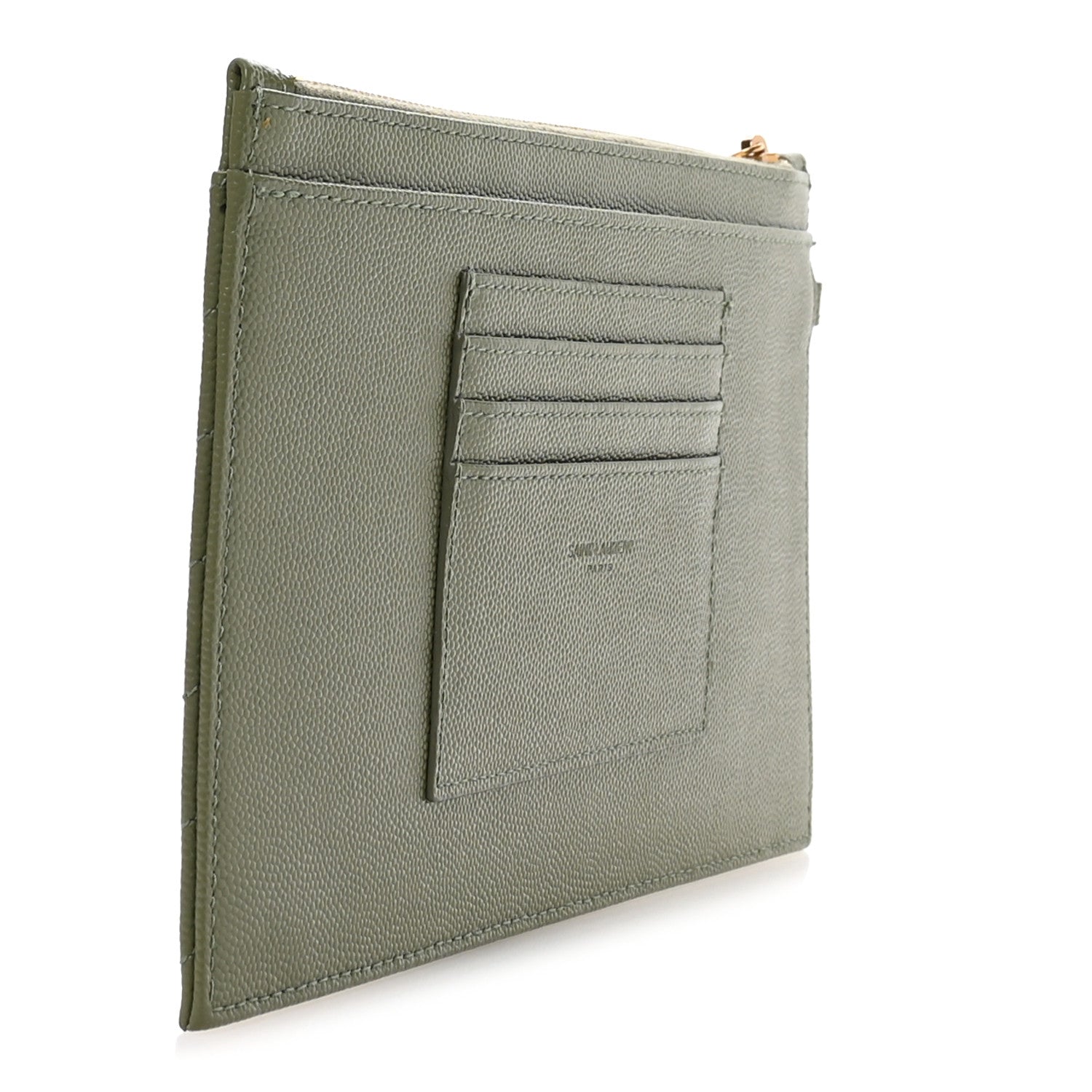 Saint Laurent Grain De Poudre Chevron Monogram Large Bill Pouch Light Sage 3 of 8