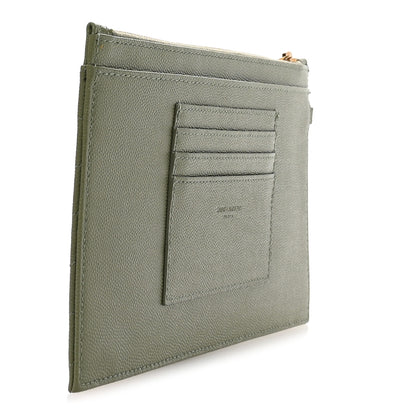 Saint Laurent Grain De Poudre Chevron Monogram Large Bill Pouch Light Sage 3 of 8