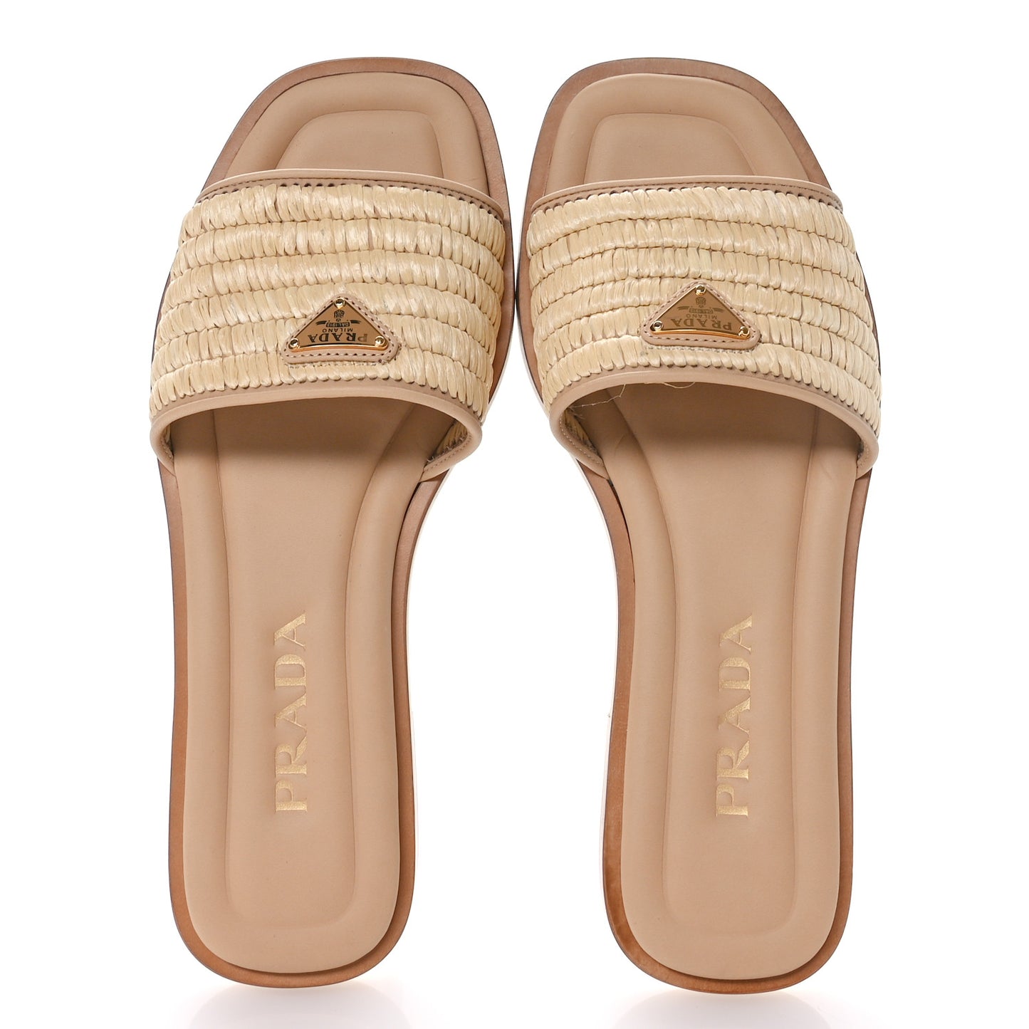 Raffia Metal Triangle Logo 10mm Slide Sandals 36.5 Naturale