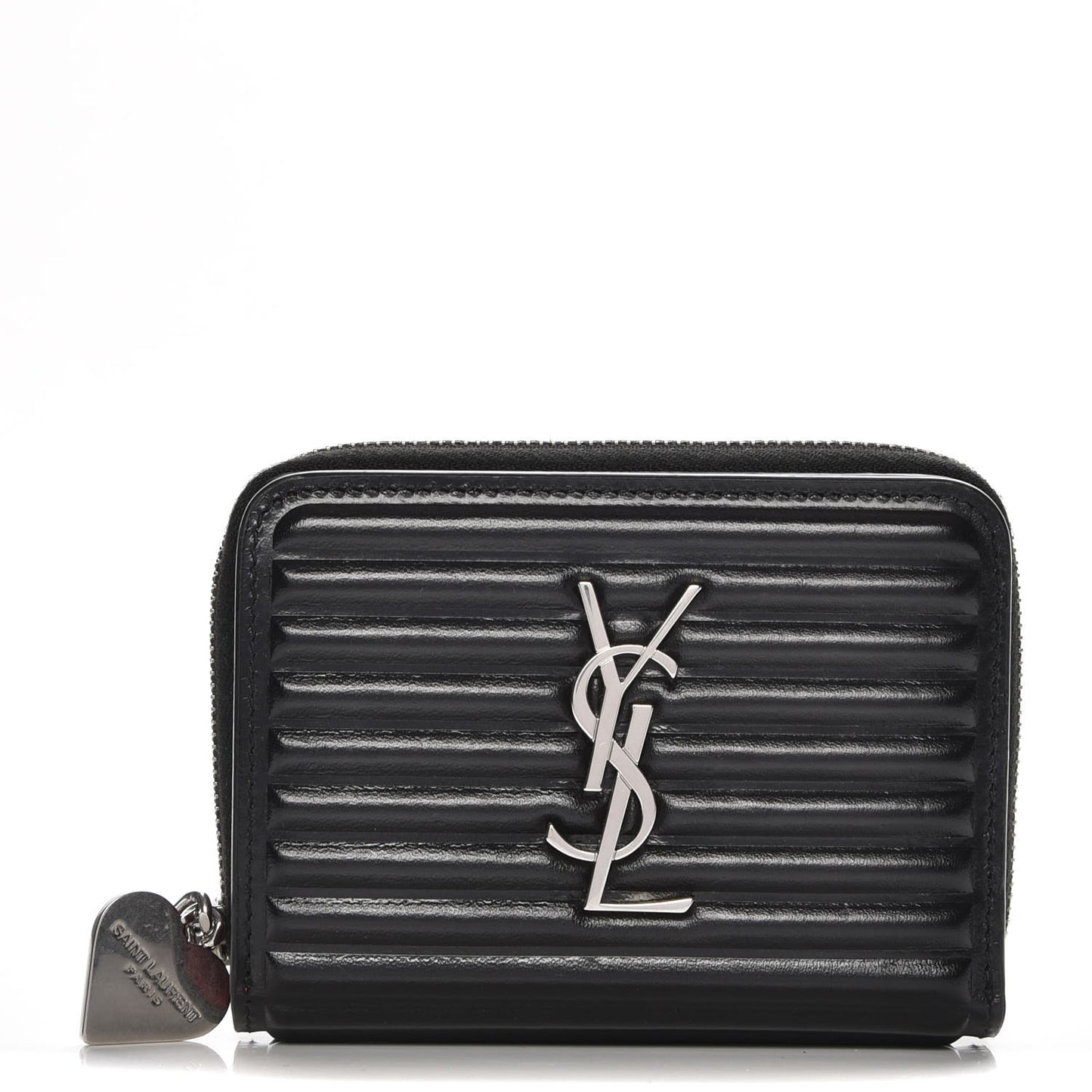 Ribbed Calfskin Opium Monogram Compact Zip Around Wallet Black