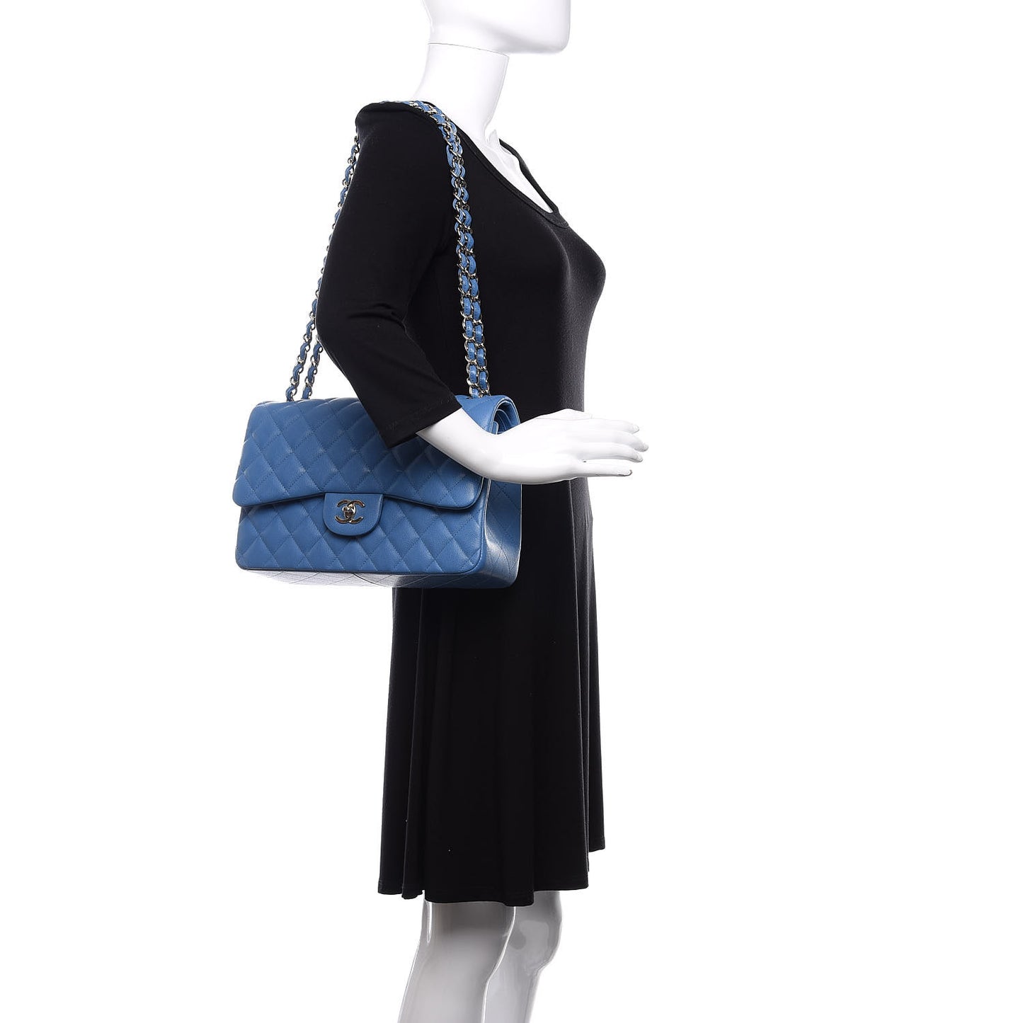 Caviar Quilted Jumbo Double Flap Blue