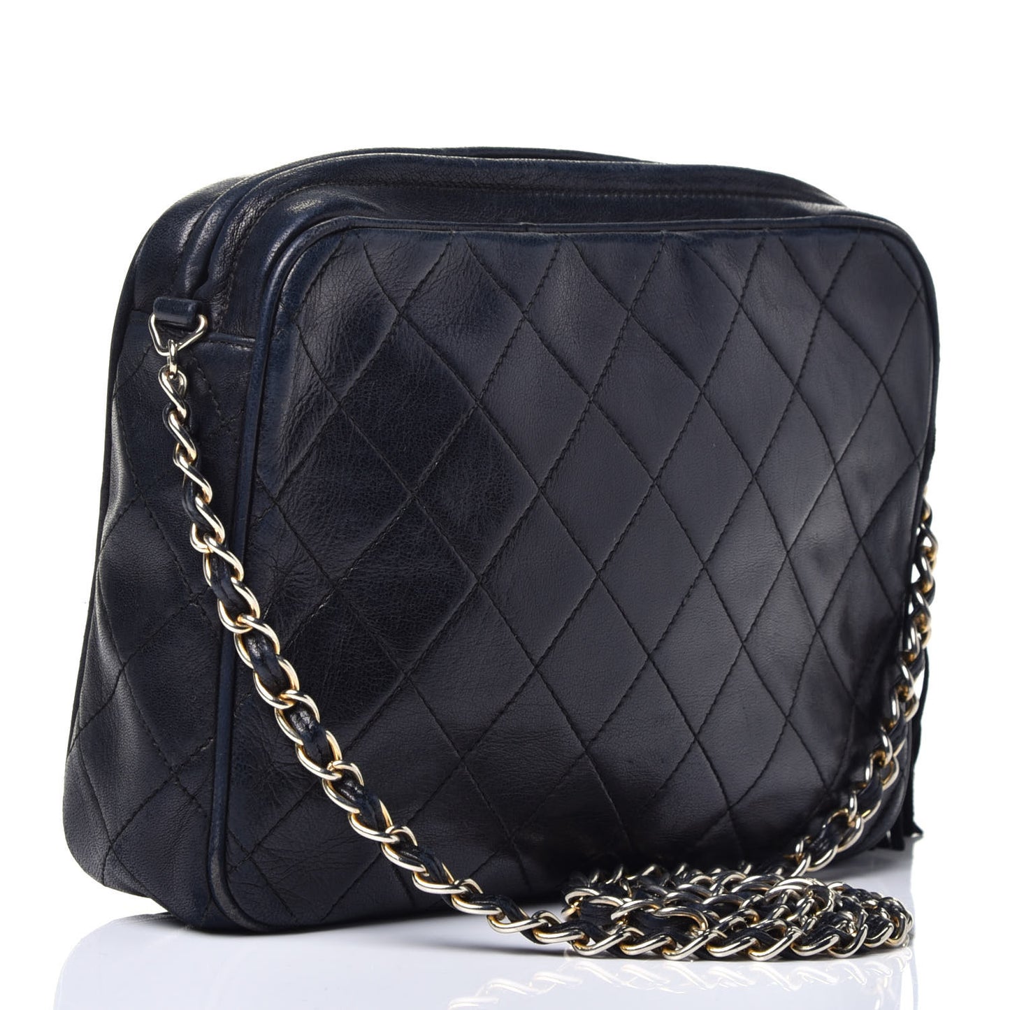 Lambskin Quilted CC Tassel Camera Case Navy