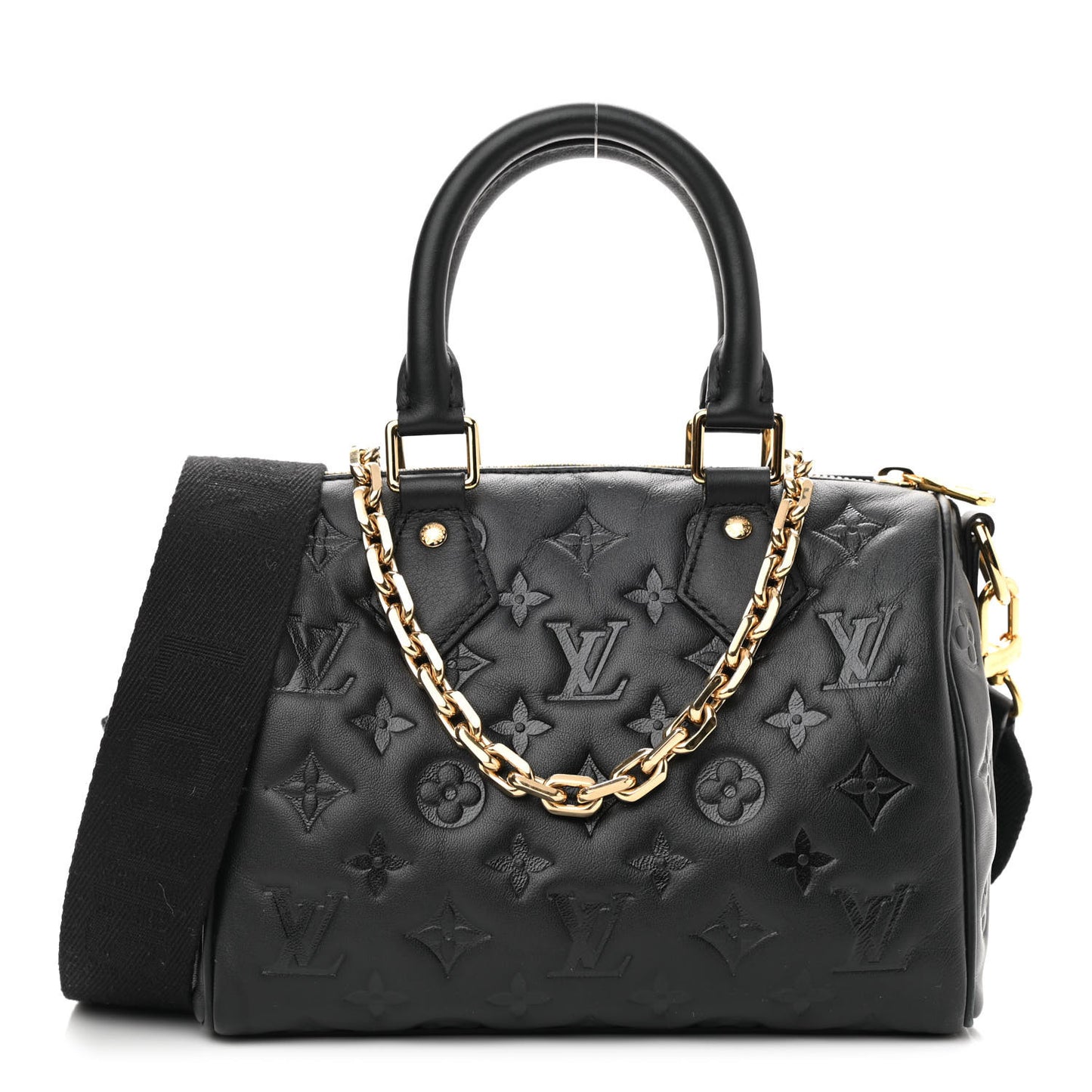 Lambskin Embossed Monogram Speedy 22 Bandouliere Black