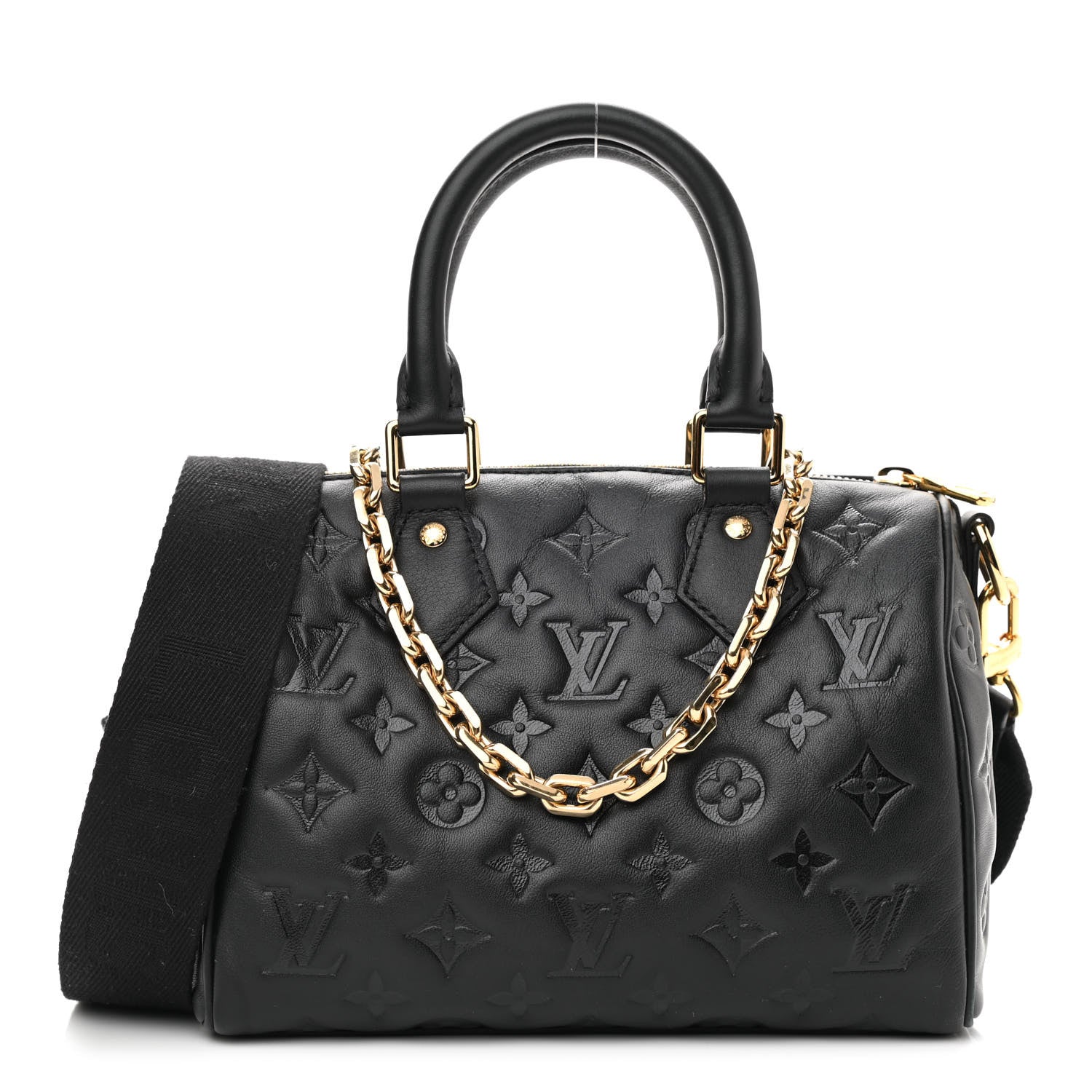 Louis Vuitton Lambskin Embossed Monogram Speedy 22 Bandouliere Black 1 of 9