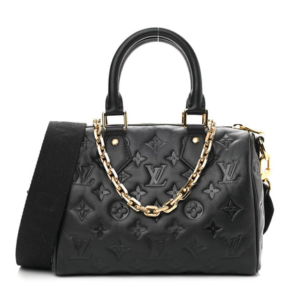 Louis Vuitton Lambskin Embossed Monogram Speedy 22 Bandouliere Black 1 of 9