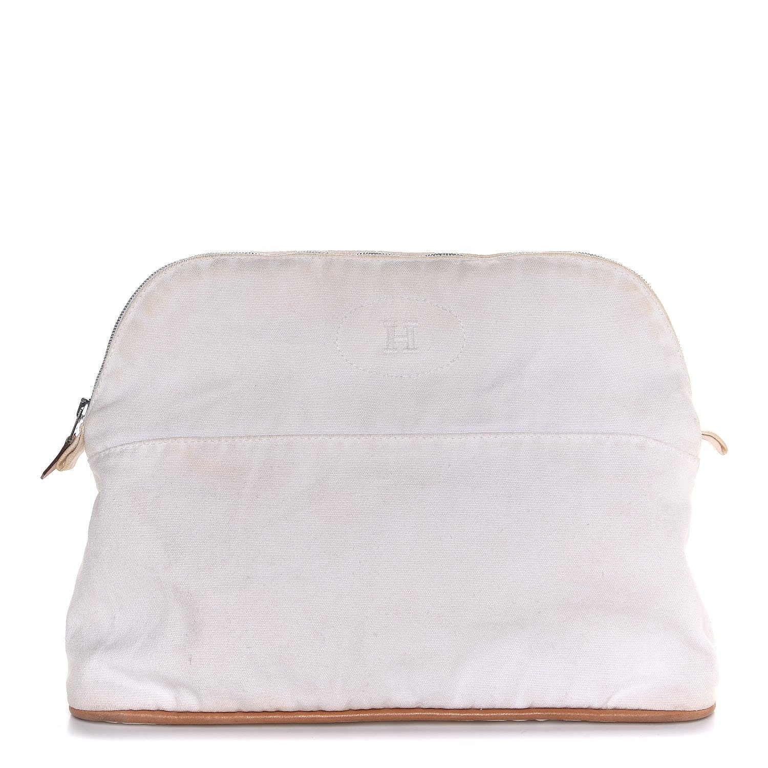 Hermes Cotton Canvas Bolide Travel Cosmetic Pouch White 1 of 9