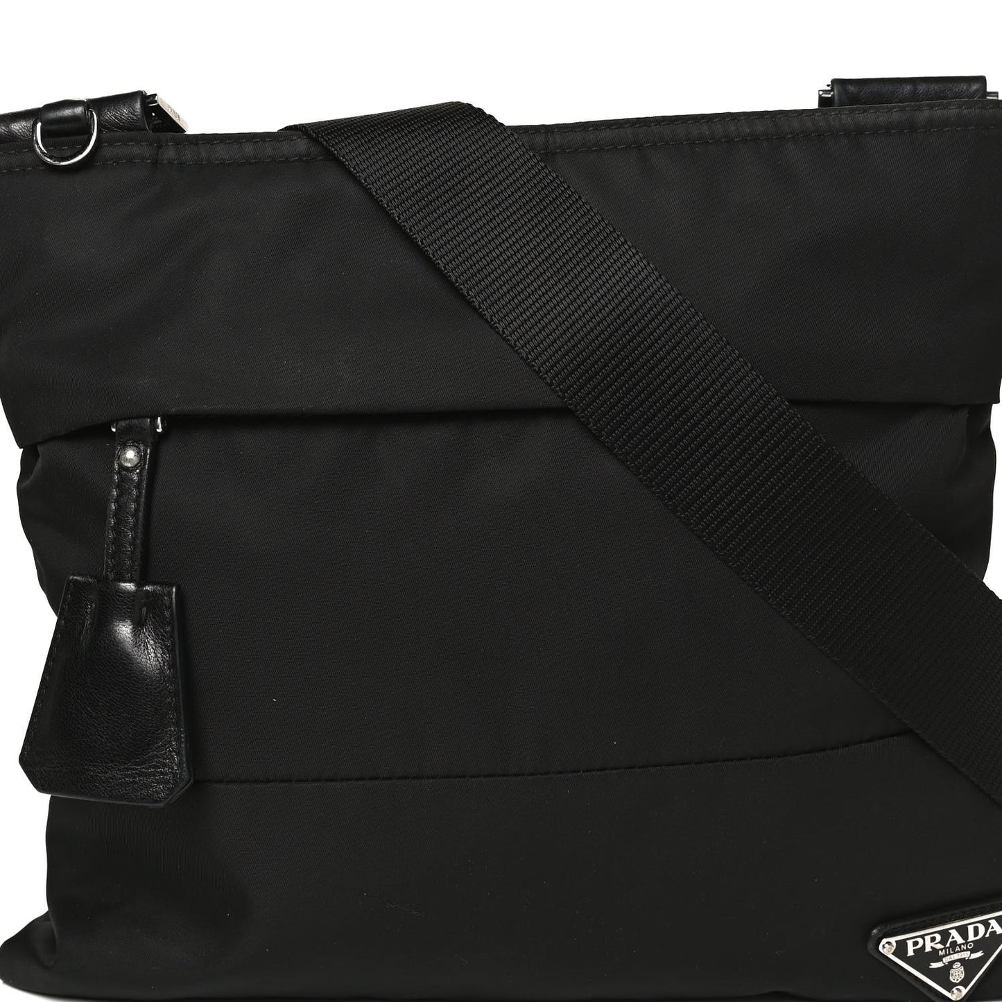 Tessuto Nylon Saffiano Flat Messenger Bag Black