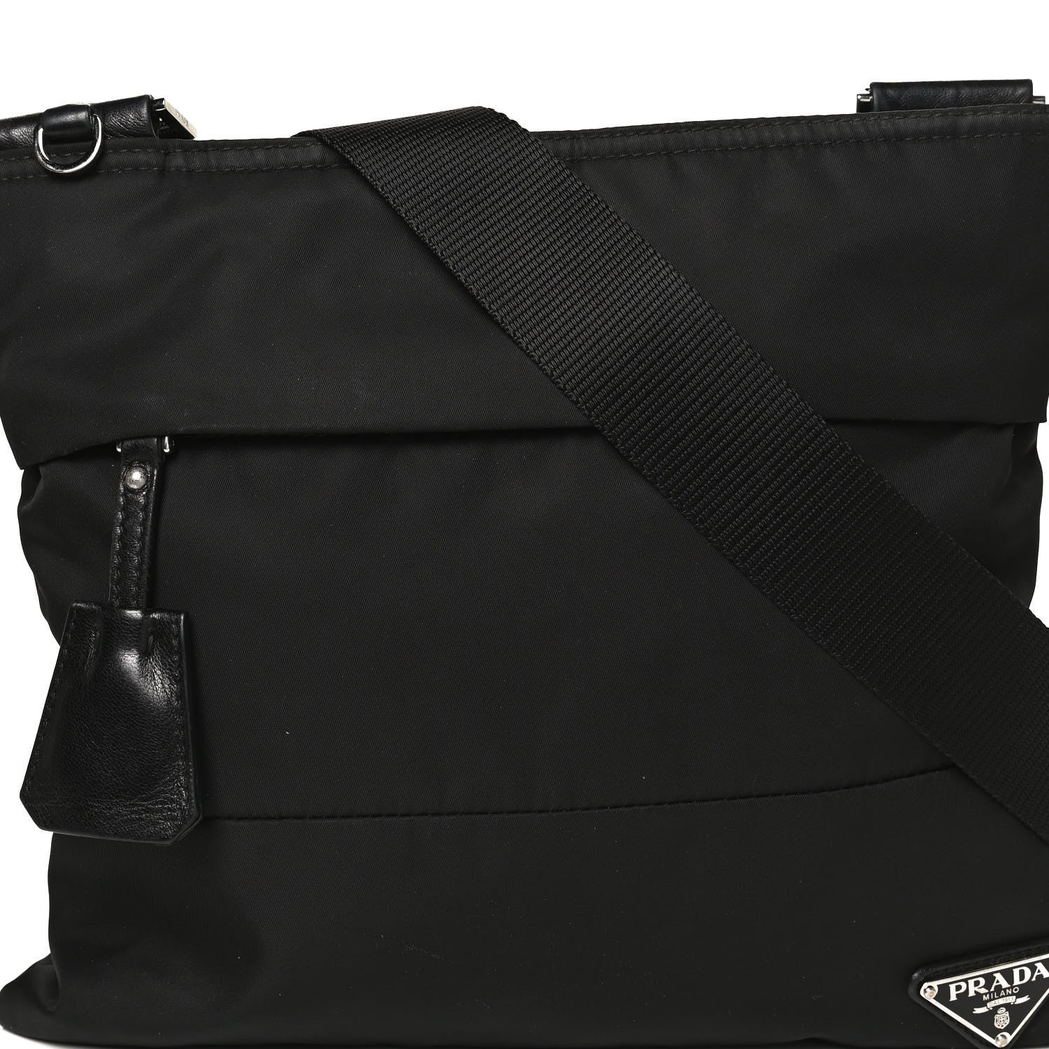 Prada Tessuto Nylon Saffiano Flat Messenger Bag Black 10 of 12