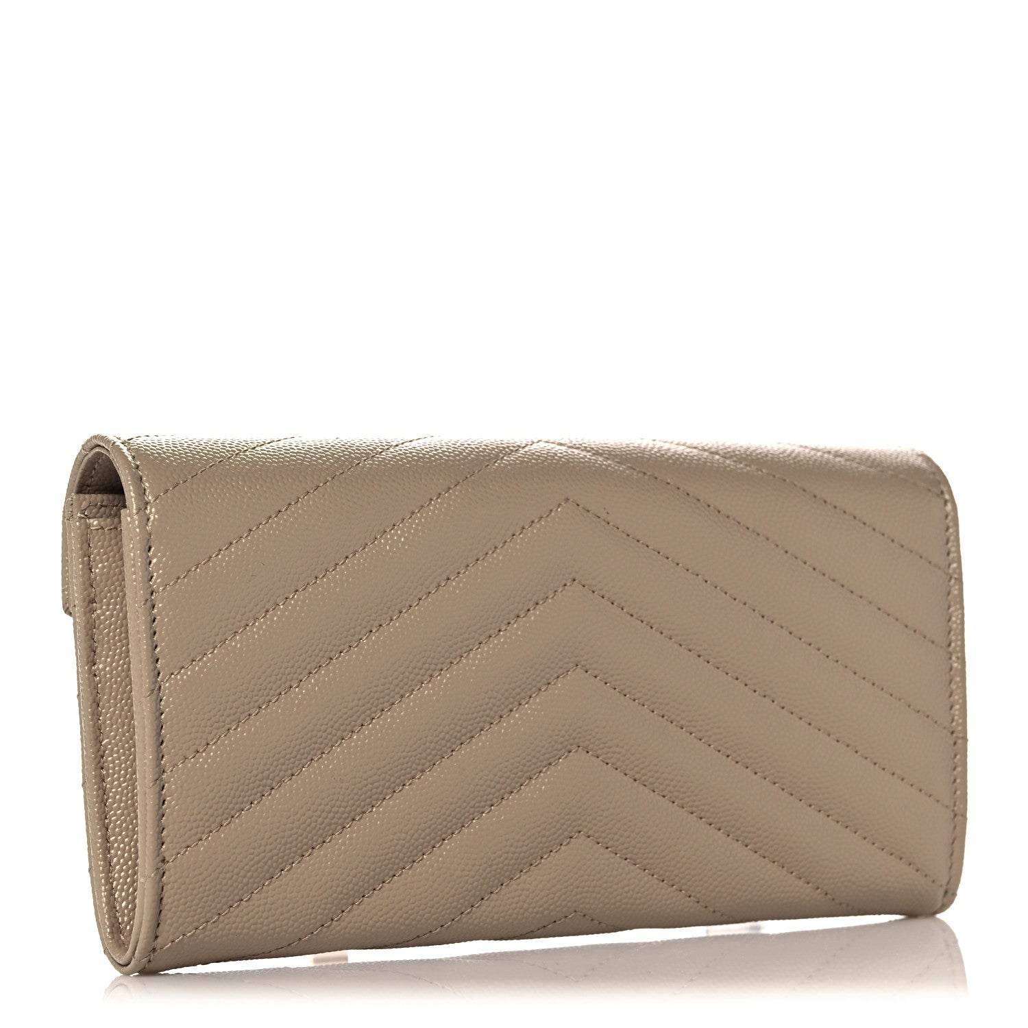 Saint Laurent Grain De Poudre Matelasse Chevron Monogram Flap Wallet Taupe 3 of 10
