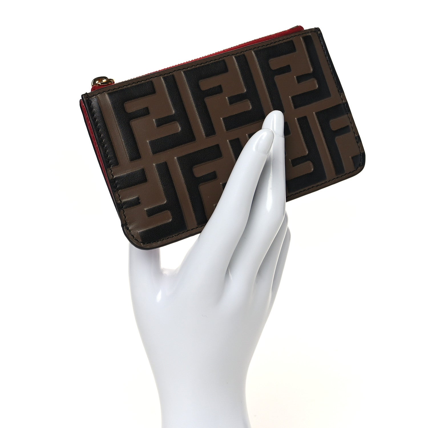 Fendi Vitello Cruise F is Fendi Bi-Color FF 1974 Embossed Key Case Pouch Maya Black Fragola 2 of 8