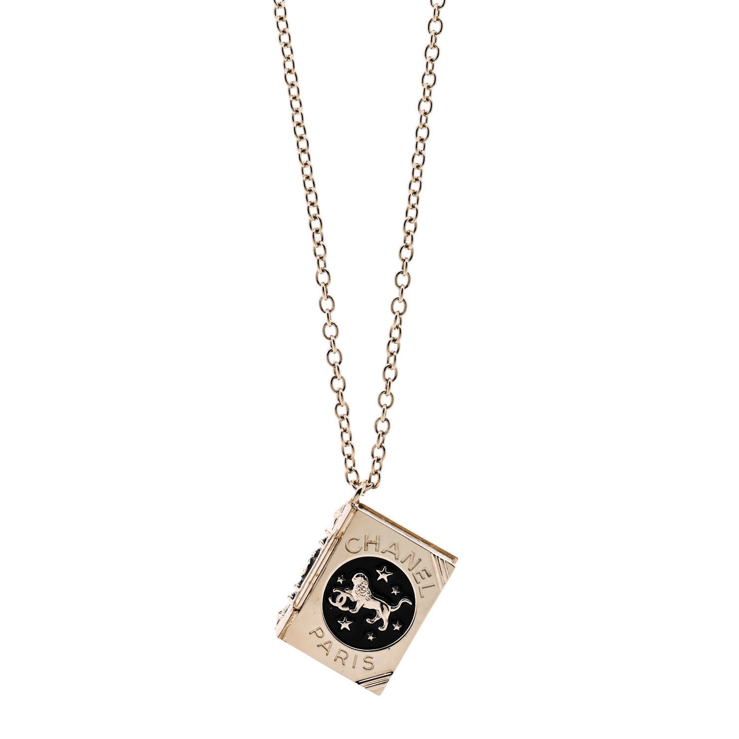 Metal CC Lion Book Locket Necklace Gold