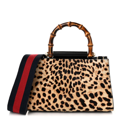 Gucci Calf Hair Bamboo Web Leopard Print Mini Nymphaea Top Handle Bag 1 of 10