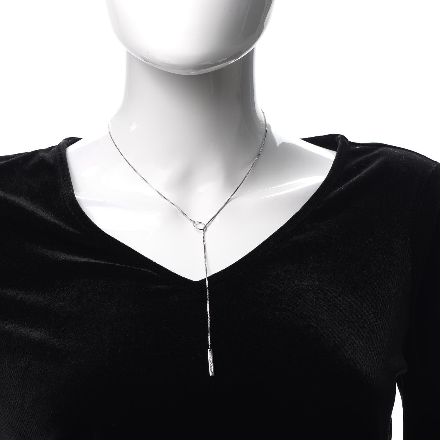 Gucci 18K White Gold 20mm Lariat Necklace 2 of 5
