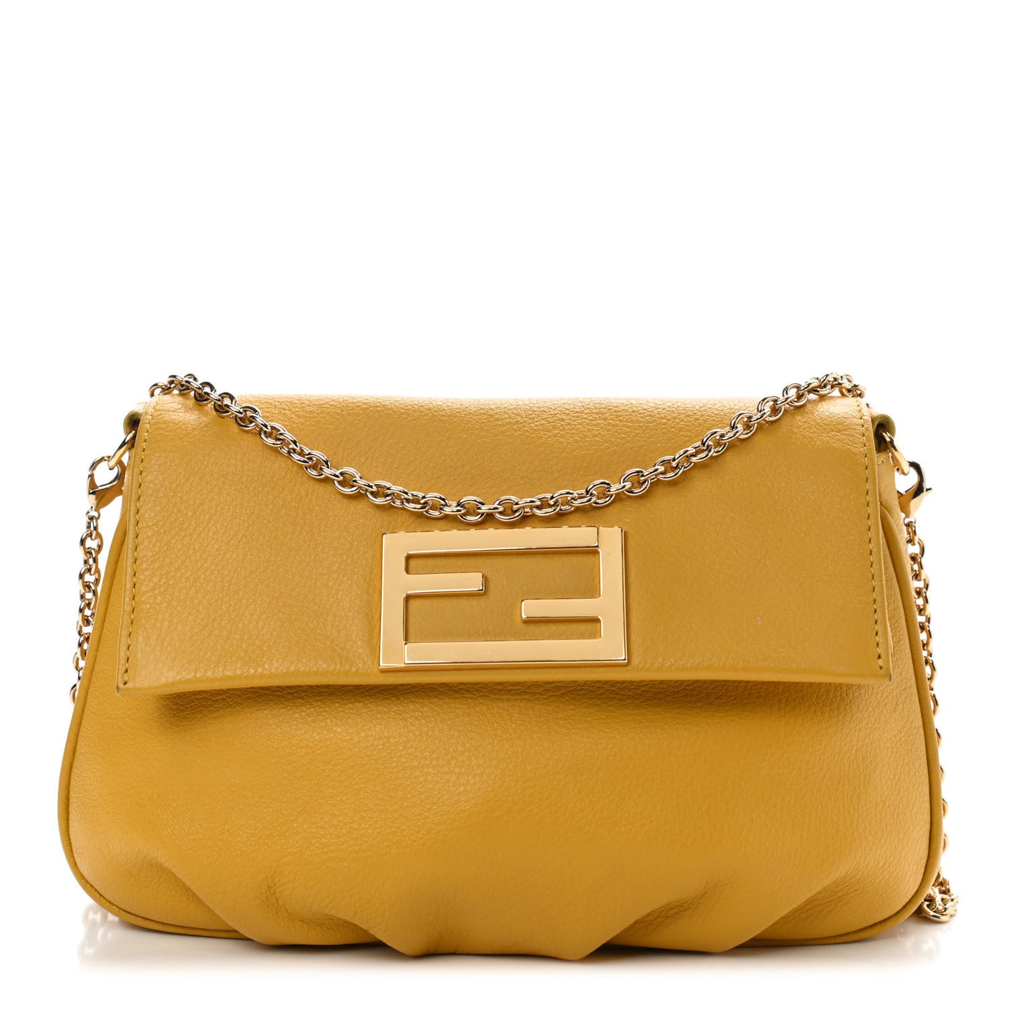 Vitello Flamingo Fendista Pouchette Crossbody Bag Yellow