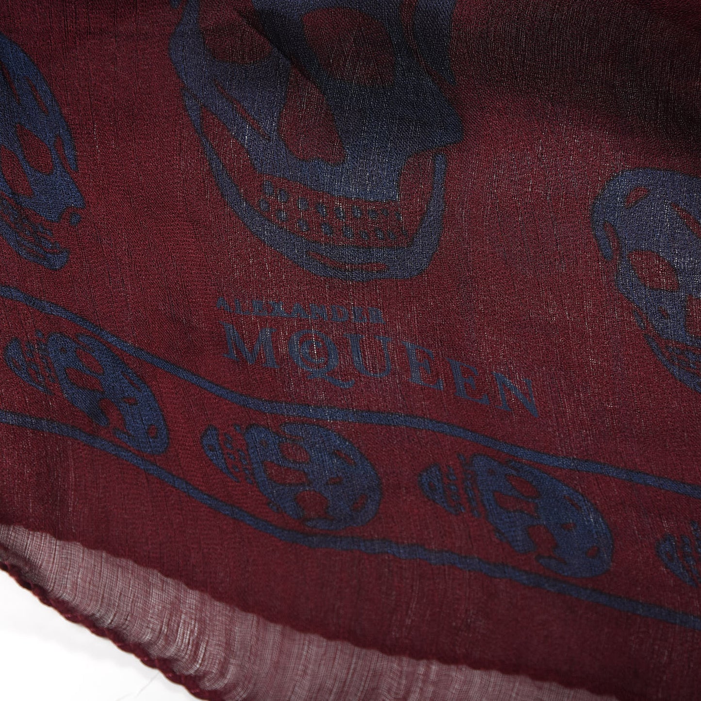 Silk Chiffon Skull Scarf Burgundy Navy