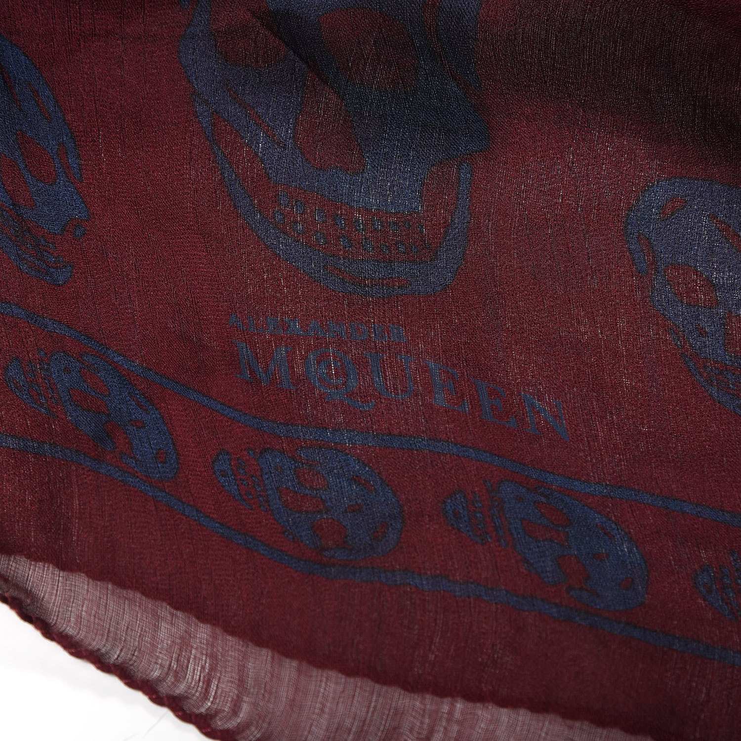 Alexander McQueen Silk Chiffon Skull Scarf Burgundy Navy 4 of 4