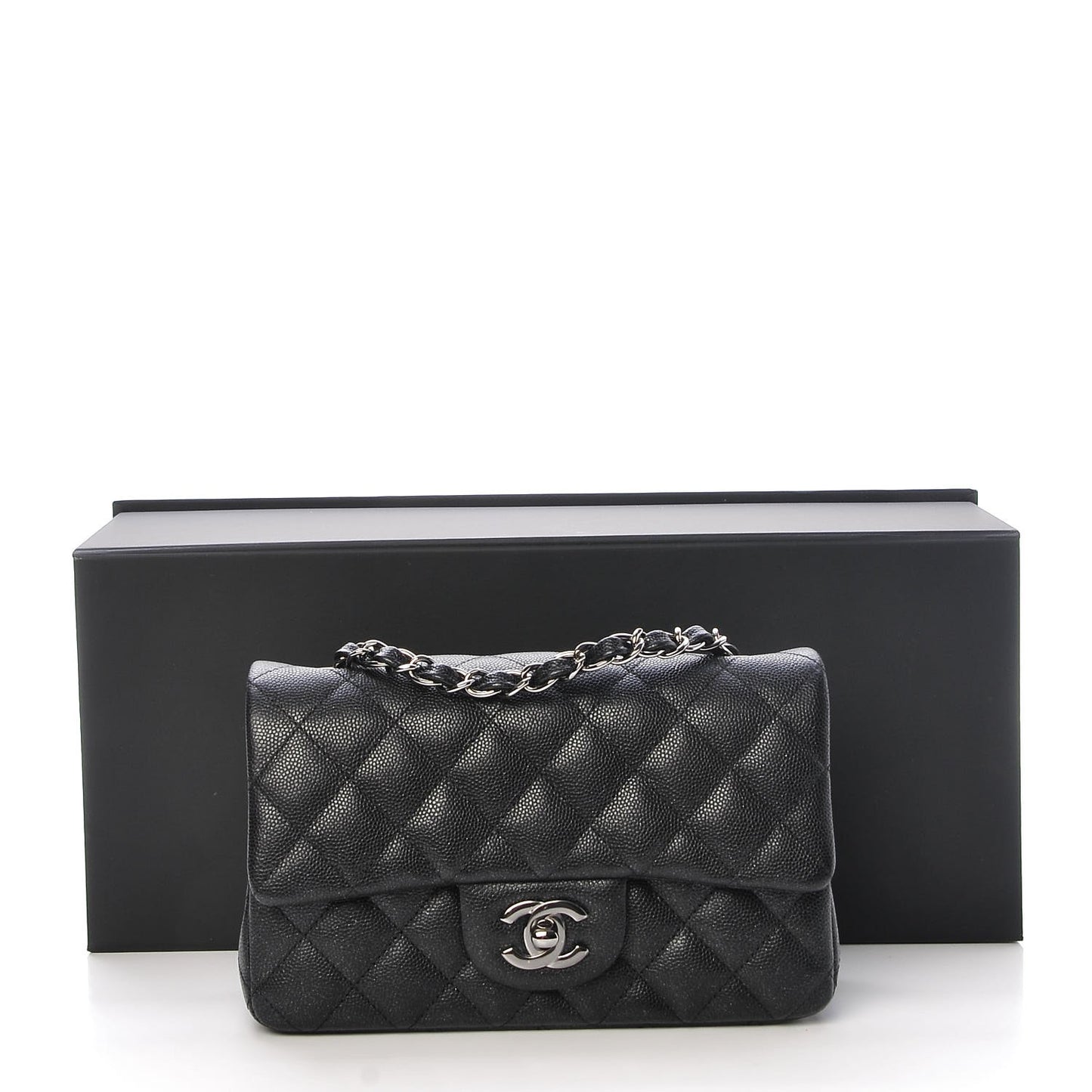 Iridescent Caviar Quilted Mini Rectangular Flap Black