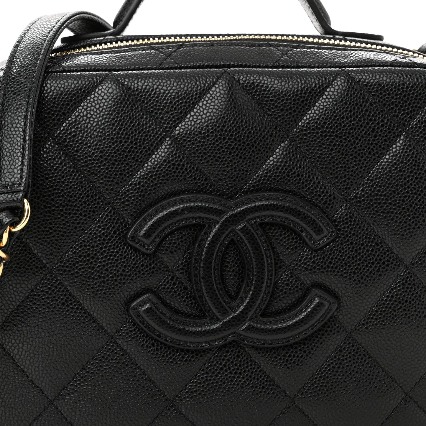 Caviar Quilted CC Small Top Handle Vanity Case Black