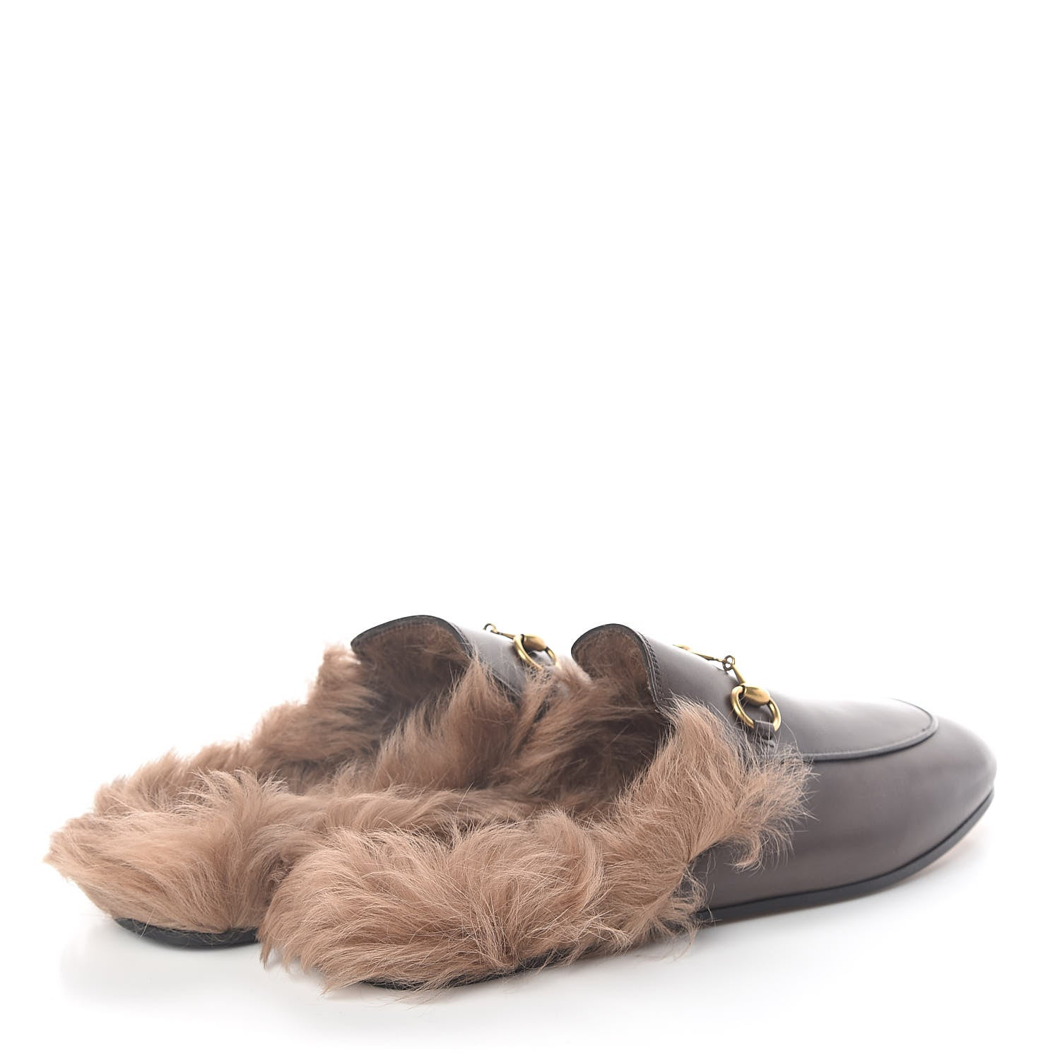 Gucci Calfskin Fur Womens Princetown Slippers 40 Brown 4 of 8